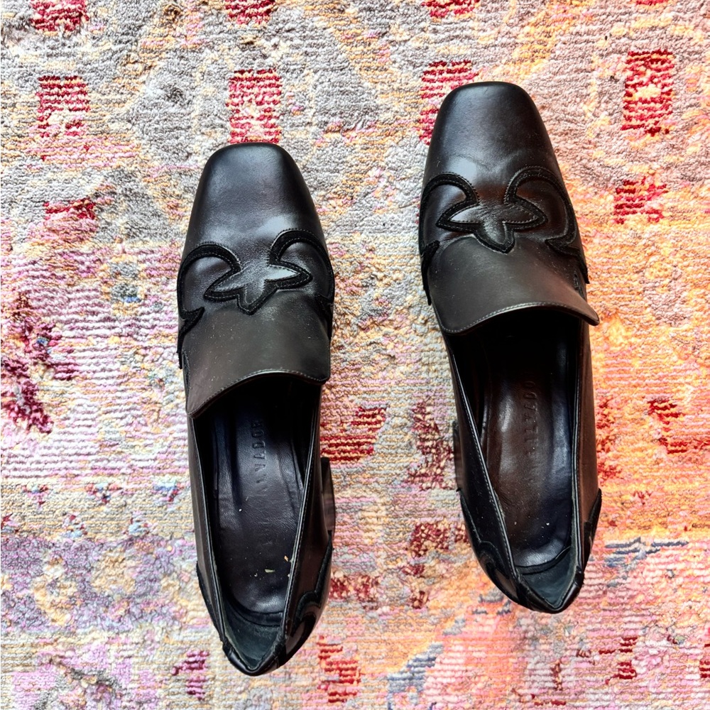 Freda Salvador Western Black Leather Mule Pumps